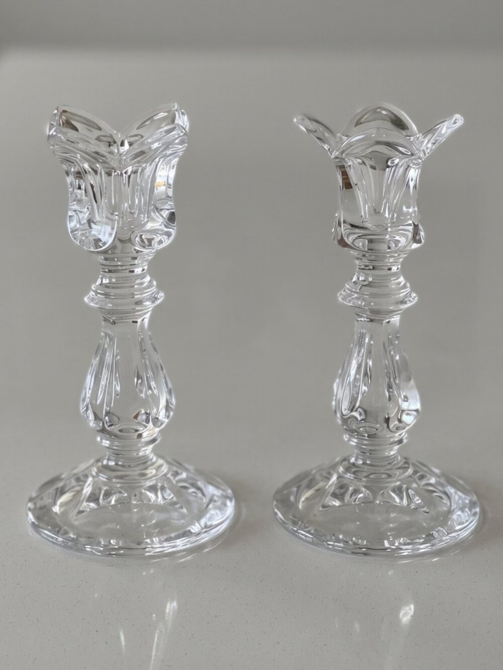 Vintage Gorham Crystal Tulip Candlestick Holders Pair West Germany 5.75” Floral